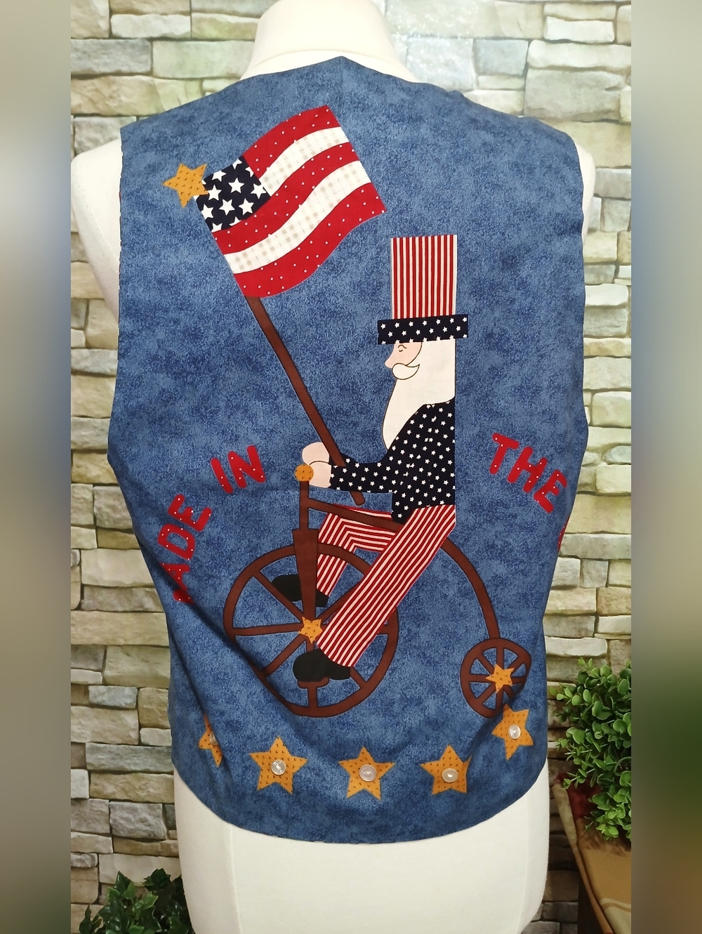 Handmade Reversible Womens Large Open Vest Patriotic Railroad
